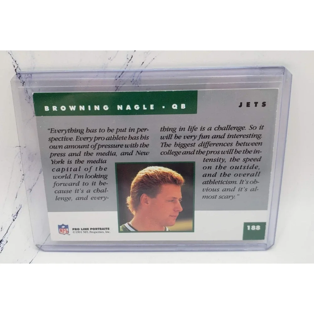 1991 NFL Pro Line Portraits Browning Nagle RC Rookie #188 New York Jets